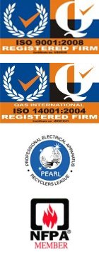 ISO Certified, PEARL, NFPA logos